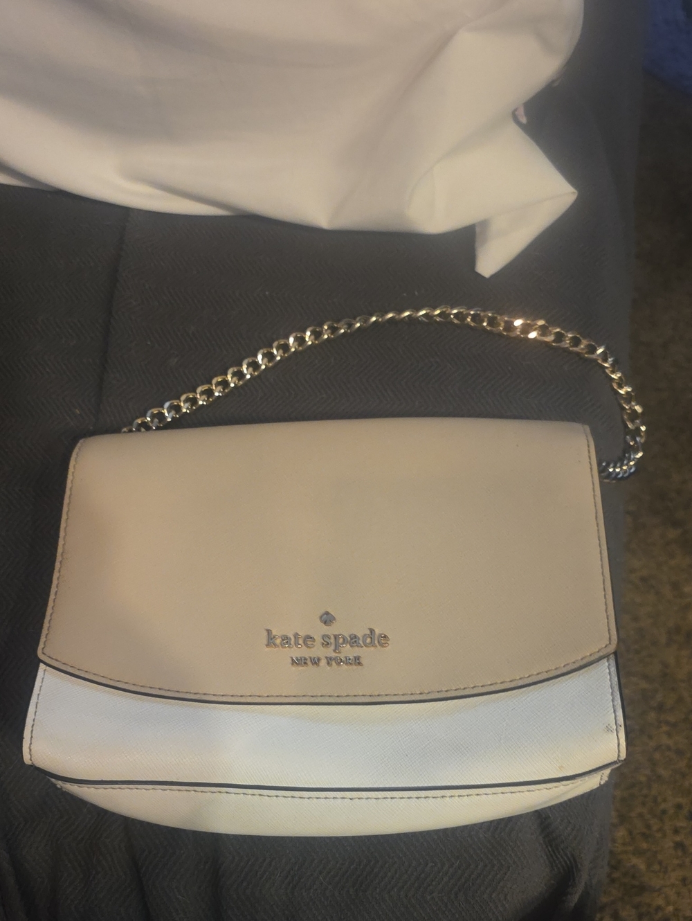 kate spade Neutral Two-Tone Cream & White Chain Crossbody